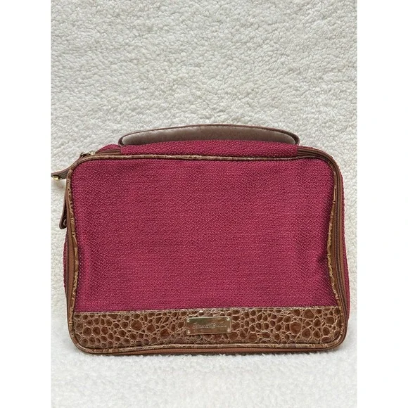 Samantha Brown Travel Organizer Burgundy Jewelry Faux Trim Cosmetics Case Pouch