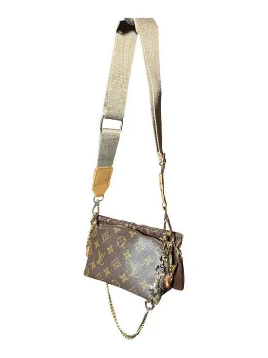 Authentic Louis Vuitton Brown Monogram Cosmetic Pouch-Converted-Crossbody Bag.