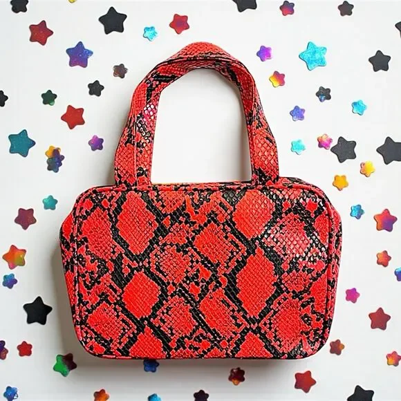 Ipsy Glam Bag Bailey Sarian Red/Black Faux Snakeskin Makeup Bag NWOT