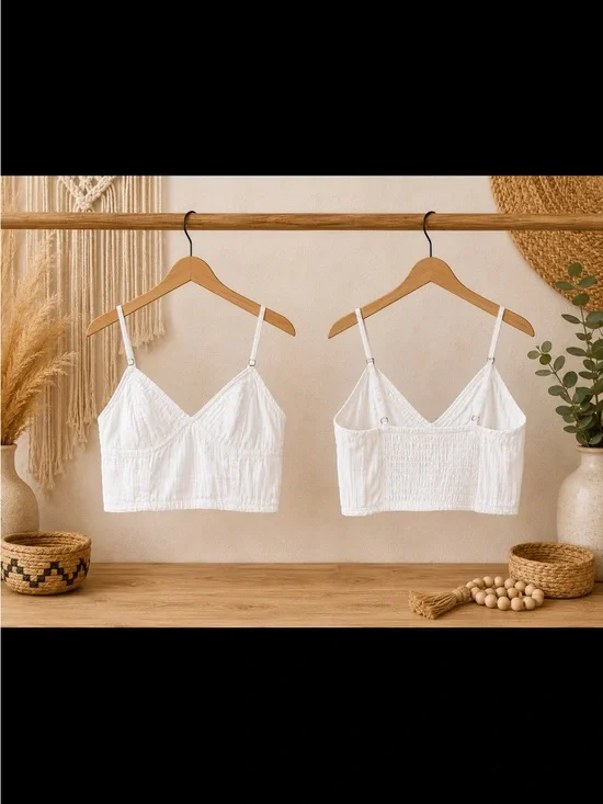 Free People White Ribbed Cropped Cami Top M