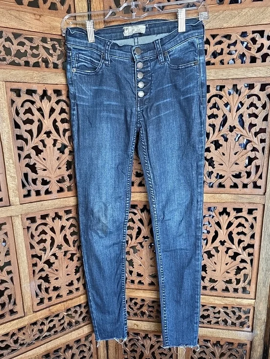 Free People Dark Blue Skinny High-Rise Button-Fly Jeans