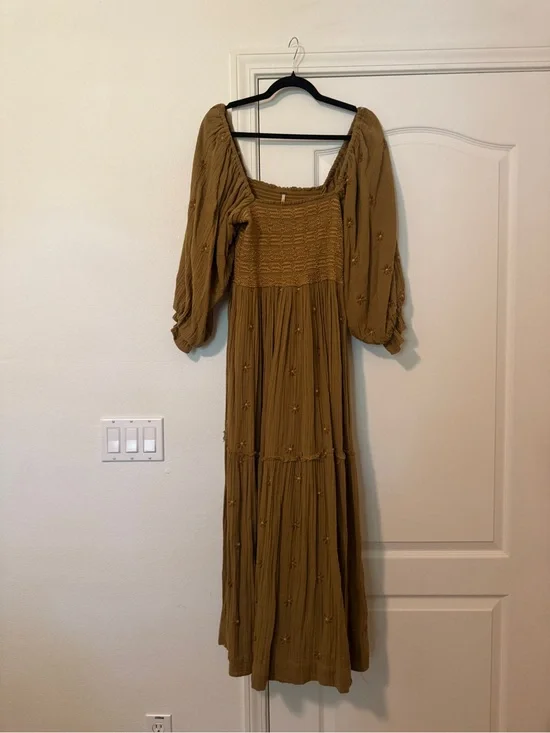 Free People Mustard Brown Maxi Dress