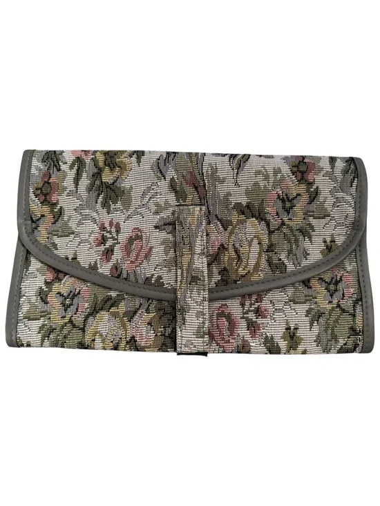 Tapestry Floral Fold-Over Organizer/Toiletry Bag - Taupe Pink Green