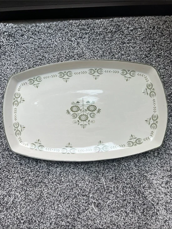 Franciscan Heritage Discovery platter with Sage Green Floral Scrill