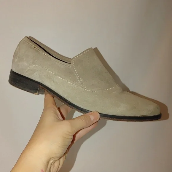 Free People Brady Slip On Loafer Pointed Suede Taupe Tan 38.5 Distressed Leather