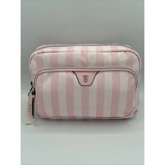 Victoria's Secret Heritage Stripe Travel Makeup Pouch Toiletry Bag Logo NWT