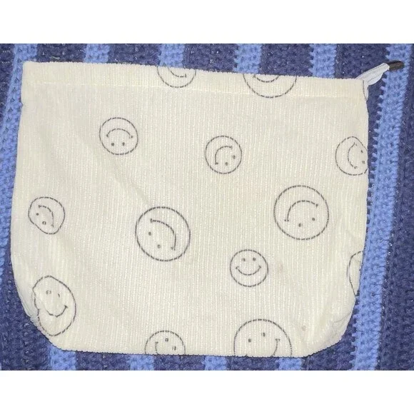 Beige Smiley Face Courderoy Make-Up Bag Large 10.5