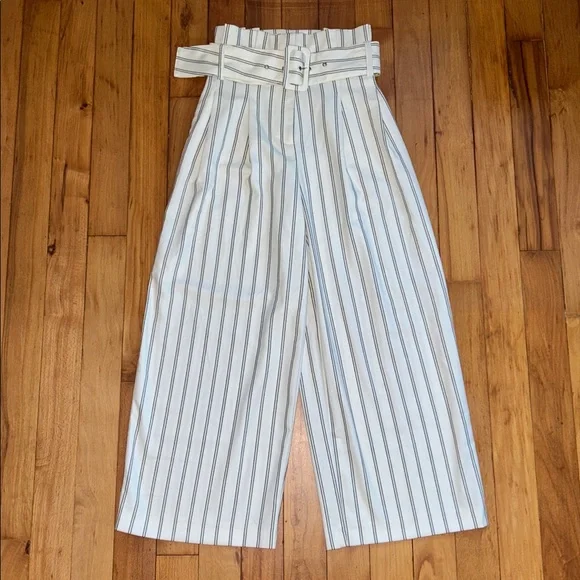 Free People Paperbag High Waisted Pinstripe Wide Leg Crop Pants