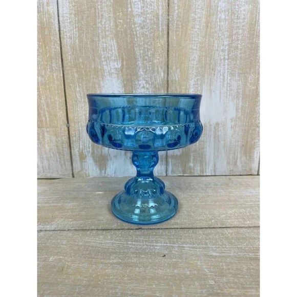 Indiana Glass Blue Kings Crown Compote Candy Dish