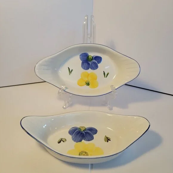 Au Gratin Casserole Dishes Daisy Design Hand Painted in Portugal Set of 2 Maxam