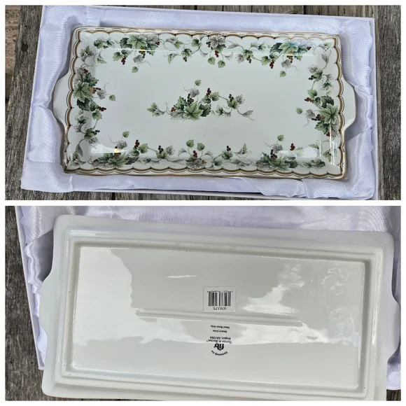 Vtg Fancy Porcelain Serving Dish Grapevine Transferware Burton & Burton