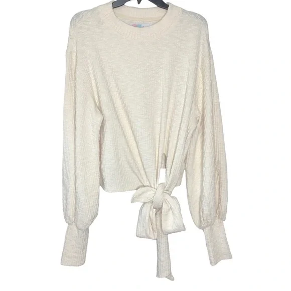 Free People Cream Heavy Popcorn Bubble Drop Sleeve Sweater XSMALL Oversized