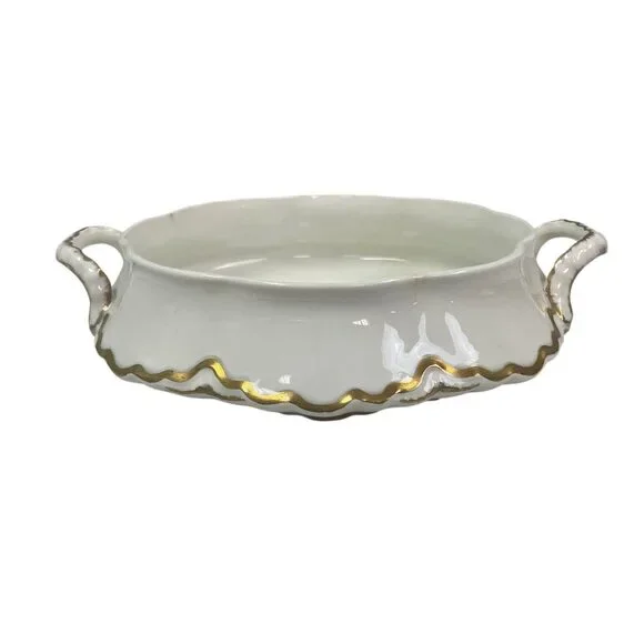 Vintage 1929 Pope-Gosser Sepia Gold Fine Bone China Double Handle Serving Bowl