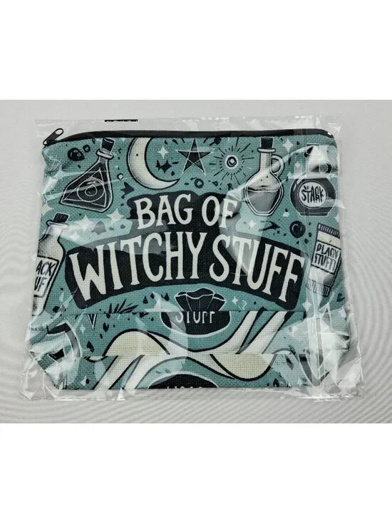 Halloween Witchy Stuff Zippered Canvas Make Up Pouch Fun Potion & Moon Design