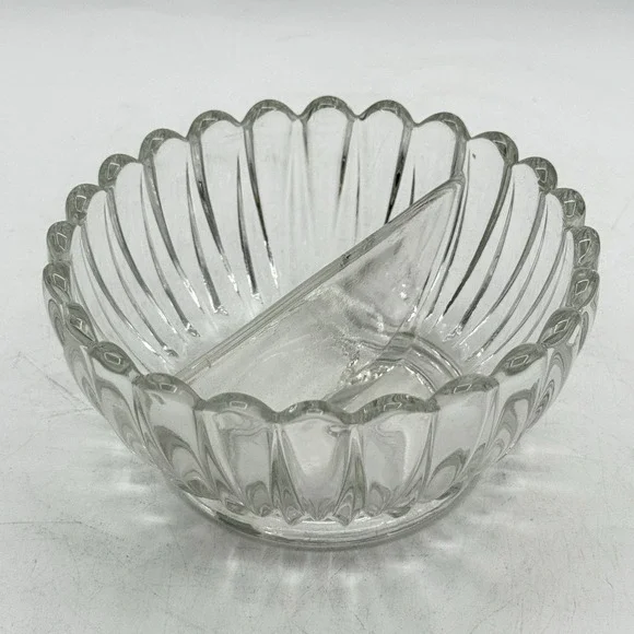 Vintage Fostoria American Clear Glass Divided Sauce Bowl 5
