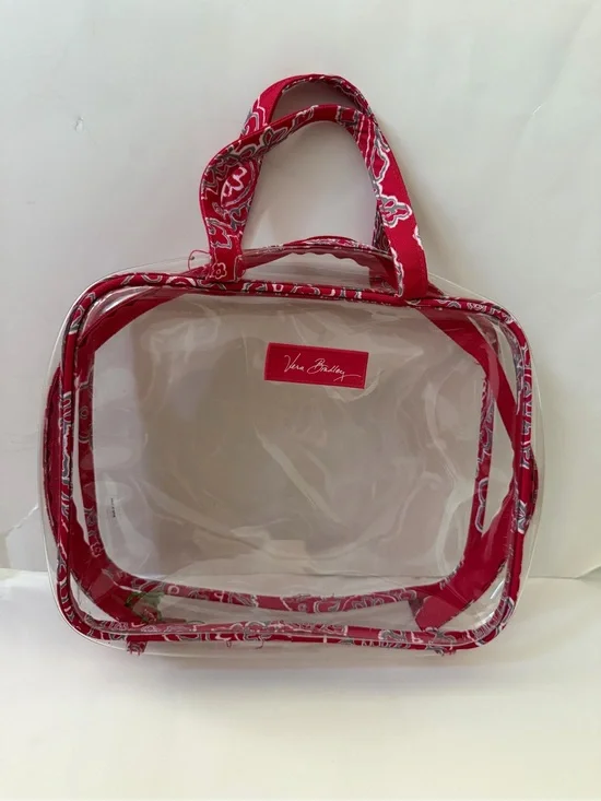 Vera Bradley Clear Cosmetic essential with Red Paisley Trim bag