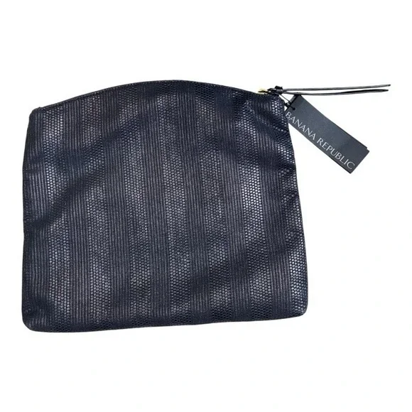 BANANA REPUBLIC Black Leather Make Up Accessory Bag Pouch‎ NWT