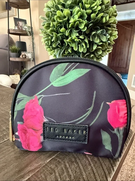 Ted Baker Black Cosmetic Pouch with Pink Floral Print - New!