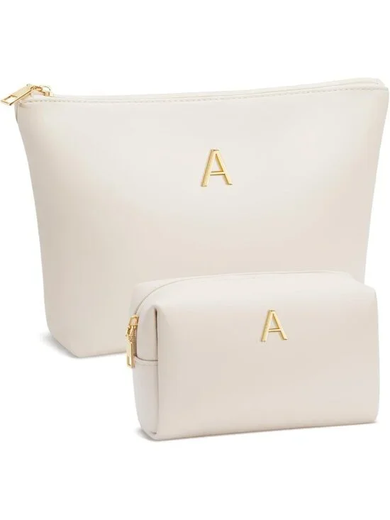Personalized Initial Makeup Bag | PU Leather Travel Toiletry Bag for Women Gifts