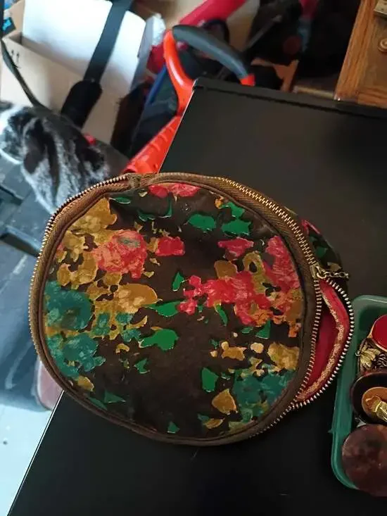 Vintage Floral Print Round Fabric Cosmetic Pouch