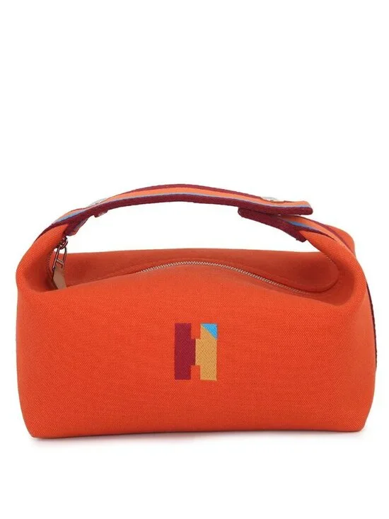 Hermes Pouch Bride-a-Brac Pavillon PM Orange Silver Canvas Case