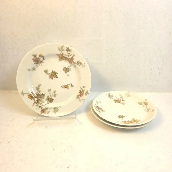 Antique Haviland France Limoges Autumn Leaf Saucers & Bread Plate Schleiger‎ 196