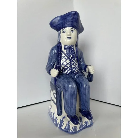 Antique Dutch Delft Blue White‎ Toby Jug Pitcher Figural Seated Man 18th C Style