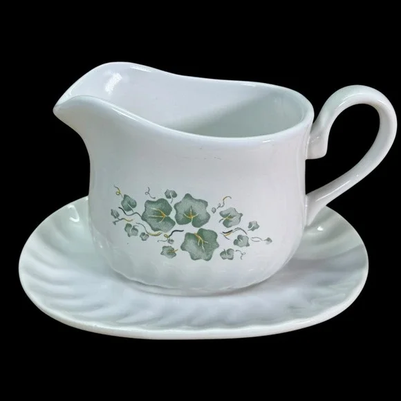 Corning Corelle Coordinates Callaway Ivy Swirl Gravy Boat &‎ Underplate 2 Pc Set