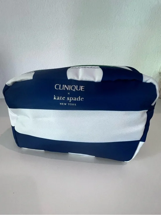 KATE SPADE Navy and White Striped Cosmetic Pouch Recycled Fabric Pouch NWOT