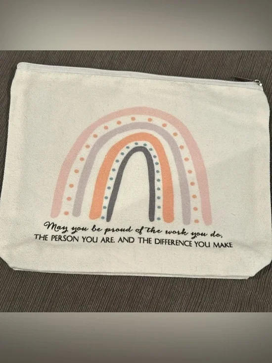 Inspirational Rainbow Canvas Cosmetic Bag Pouch NWOT