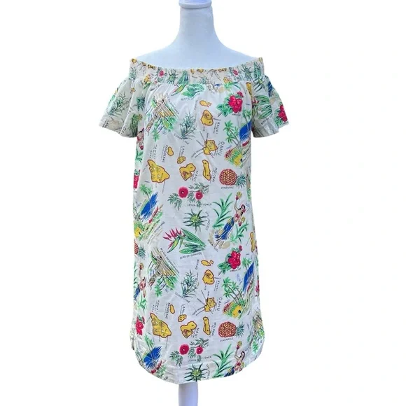 J.‎ Crew Hawaii Print Off-Shoulder Cotton Mini Dress Size 6
