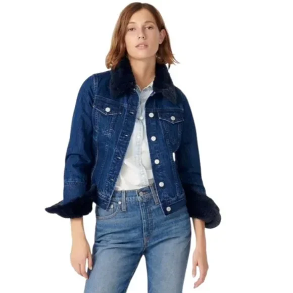 J. Crew Retro‎ Denim Jacket with Faux Fur XXS