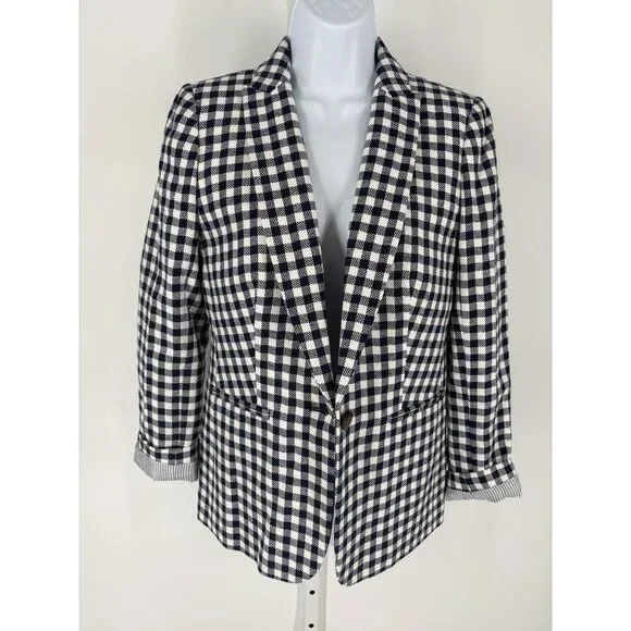 Navy White Gingham Blazer | Checkered Lightweight Jacket