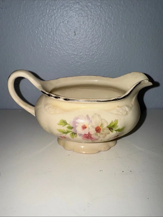 Vintage Homer Laughlin Virginia Rose Porcelain Creamer Fluffy Rose Marked USA