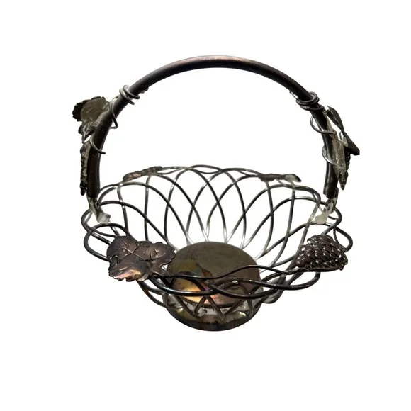 Godinger Silver‎ Art Co Wire Fruit Basket Silver Grape Leaf Motif Vintage Decor