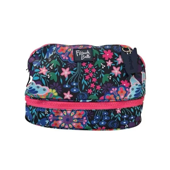 French Bull Dog Colorful Makeup Toiletry Travel Bag Two Compartment Floral New
