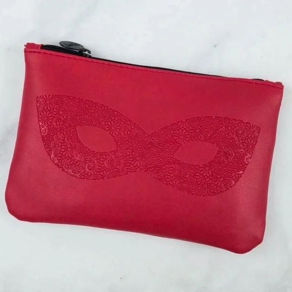 Ipsy Faux Red Leather Masquerade Cosmetic Glam Bag