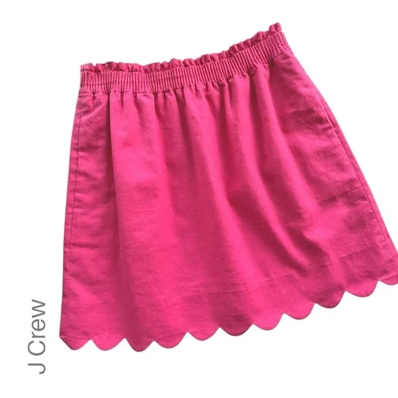 J CREW | NWOT LINEN & COTTON PINK PULL-ON SKIRT POCKETS LINED SCALLOPED HEM | 4