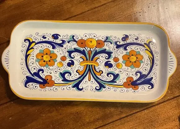 Ceramica Nova Deruta Serving Plate Tray 13x6 1/2” Blue Yellow Hand Painted Italy