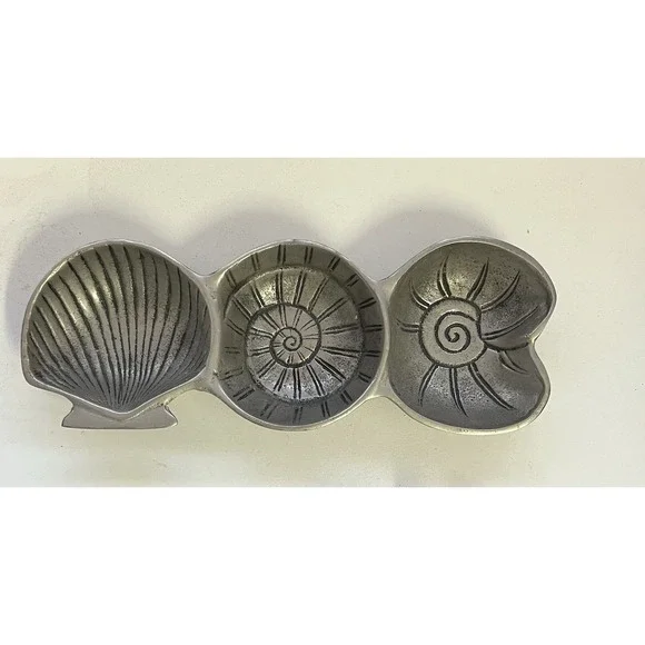 Silver‎ Pewter Shell Shaped Dish Candy Nut Trinket Serving Bowl Made In India AA