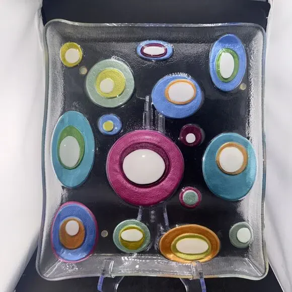 Lori Siebert Silvestri Hand Blown Art Glass Decorative Tray Platter Bubble