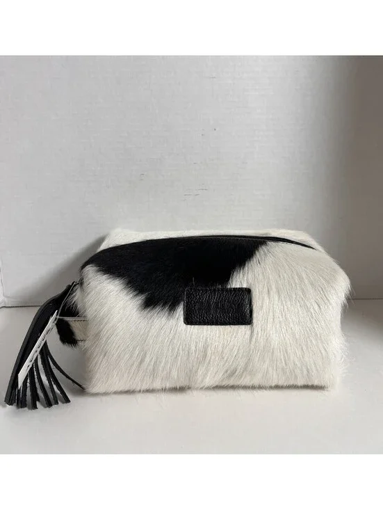 BAALAY Genuine Cowhide Hair-On-Hide Travel Bag/Cosmetic Case 9” W Black