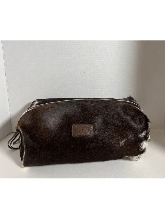 BAALAY Genuine Cowhide Hair-On-Hide Travel Bag/Cosmetic Case 13” W Brown