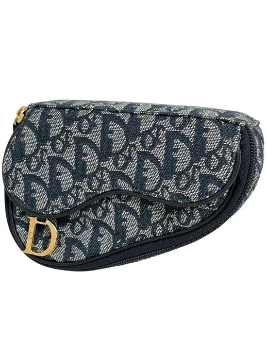 Dior Trotter Pattern Saddle Pouch Canvas Navy