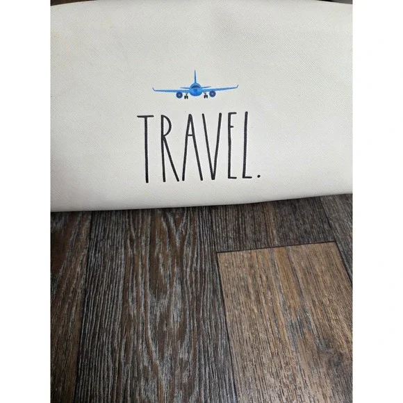 Rae Dunn Travel Toiletry Bag Cream Blue Airplane Dopp Kit Cosmetic Case