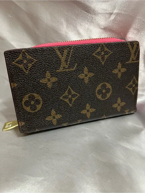 Monogram Zippy Coin Purse - Brown with Pink Trim