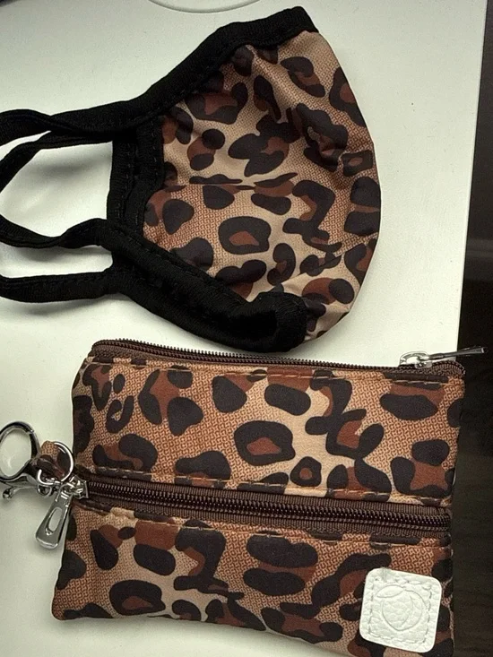 Leopard Print Coin Pouch and Mask Set - Brown