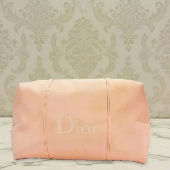 Dior Pink Polyurethane Makeup Bag Pouch with CD Monogram Lining- Flawed Gem