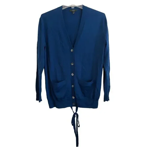 J. Crew Cardigan Sweater Women Size‎ XS Merino Wool Blue Tie Back Lightweight