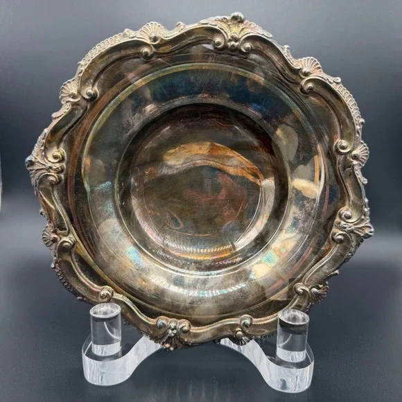 Bristol Silverplate by Poole Footed Bowl 136 Ornate Scrolled Shell Rim Vintage